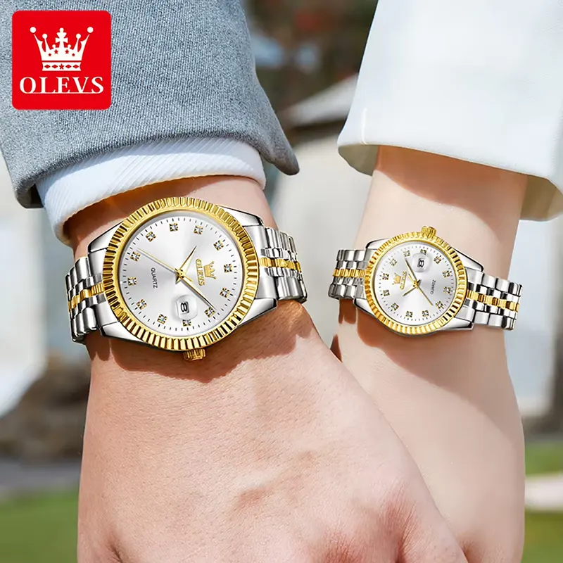 Olevs Luxurious White Dial Two-tone Couple Watch | 5526